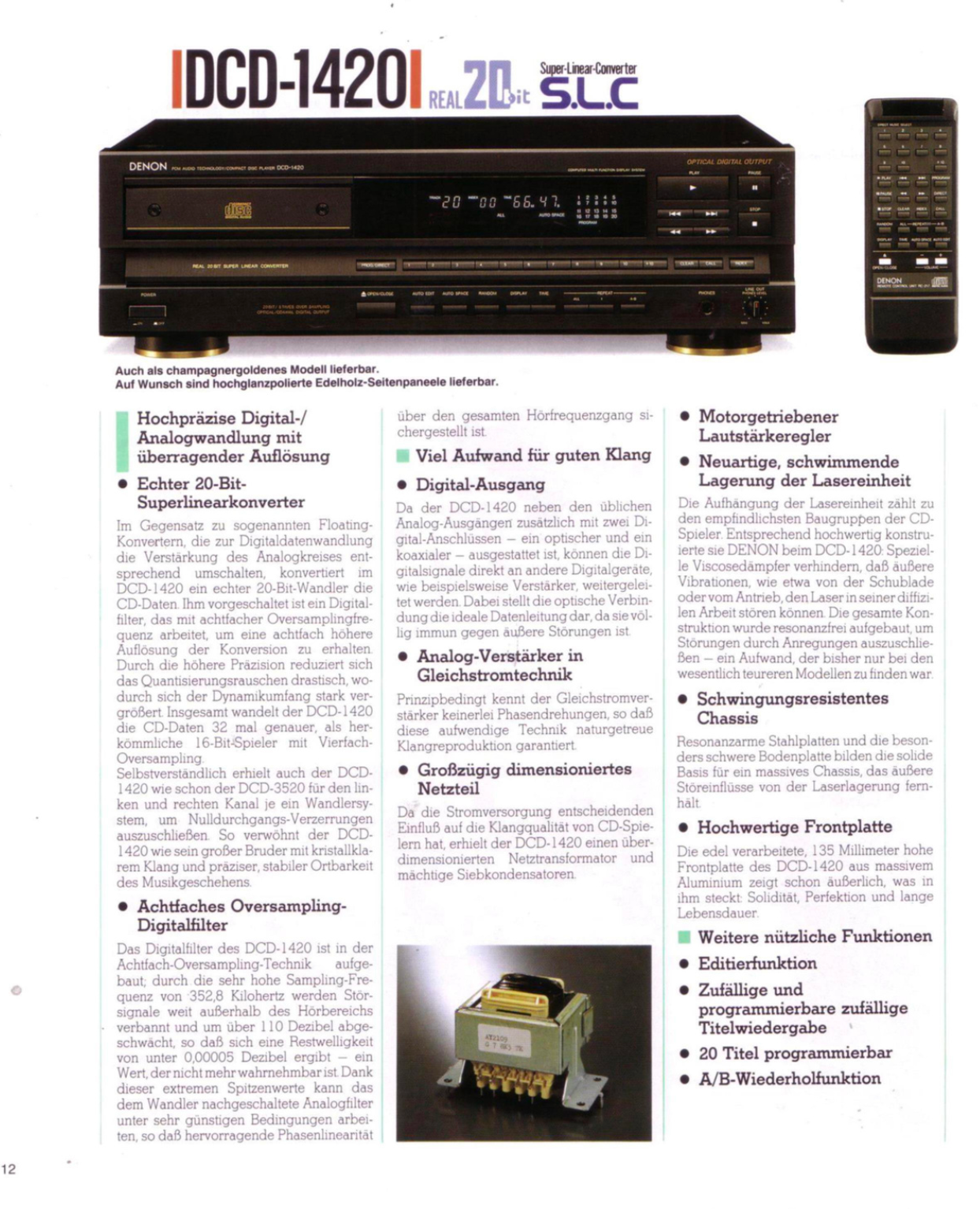Denon Compact Disc CD Player DCD-3520 DCD-1420 DCD-820 Catalog Brochure - GERMAN (PDF) (E-BOOK)