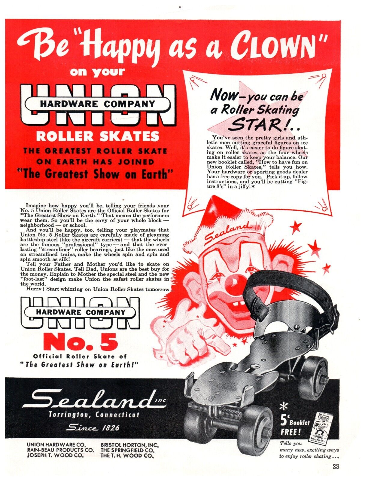 1950s Sealand Roller Skates Union Circus Original Vintage PRINT AD ...